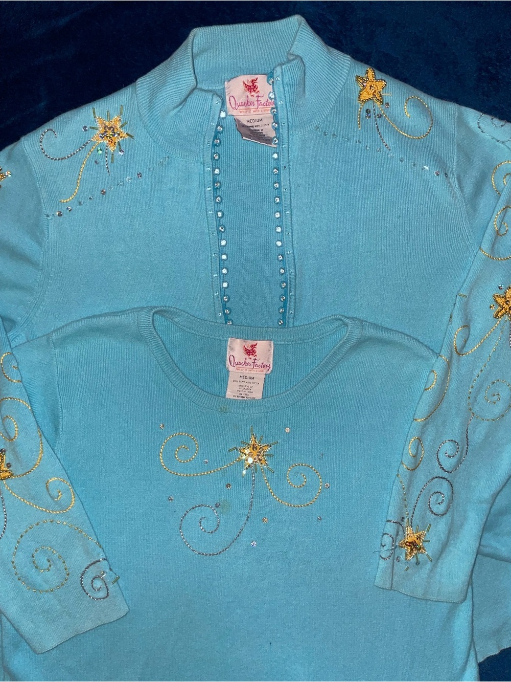 Quacker Factory Light Blue Embellished Sweater Top Set - Picture 2 of 9